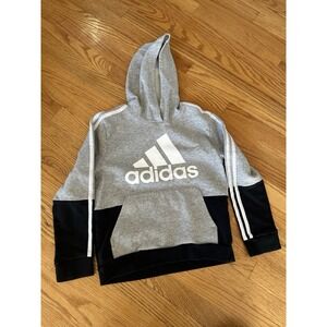 Adidas Sweatshirt Youth Medium Gray Hoodie w Pouch Spell Out Logo